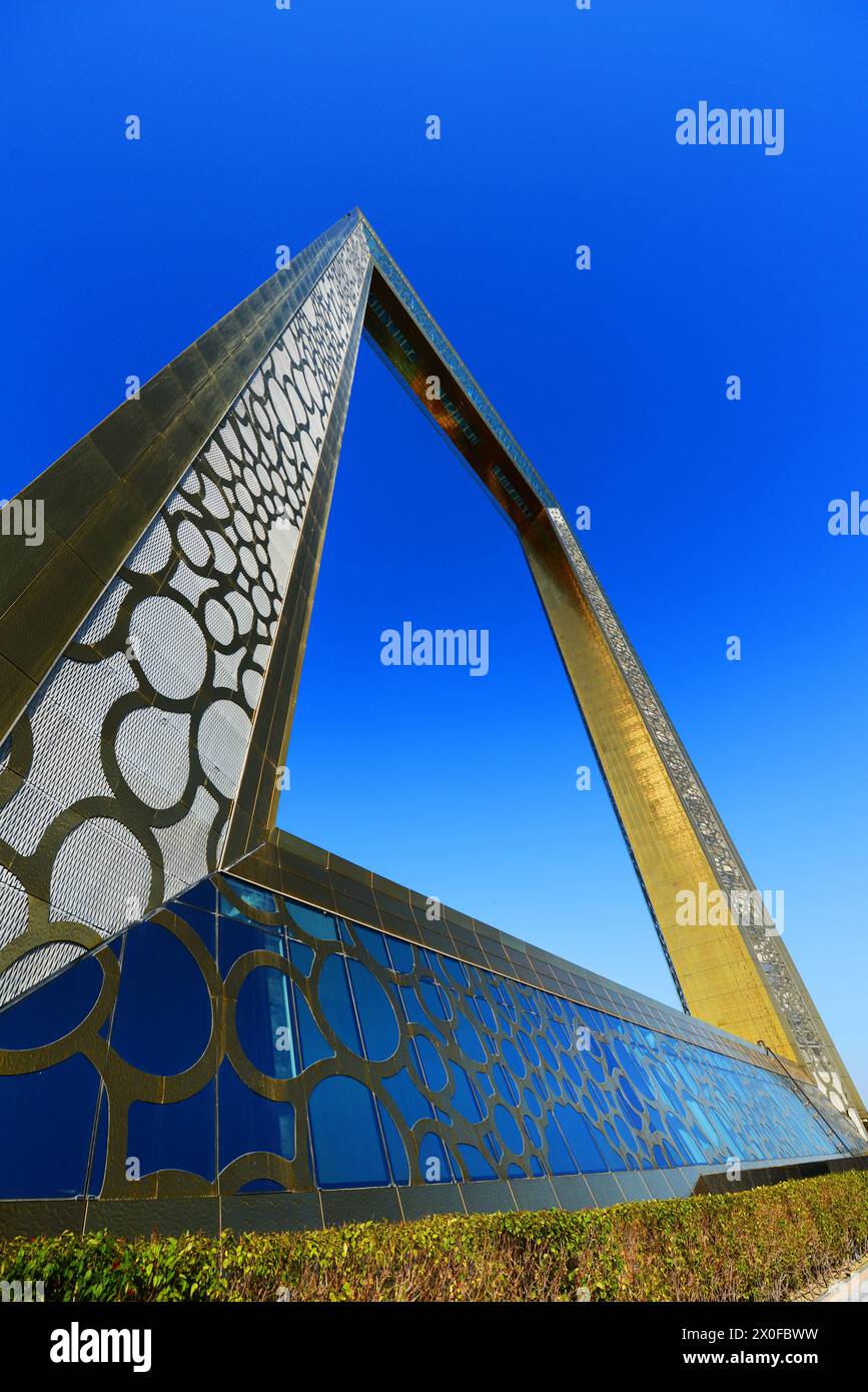 L'emblématique bâtiment Dubai Frame à Dubaï, Émirats arabes Unis. Banque D'Images