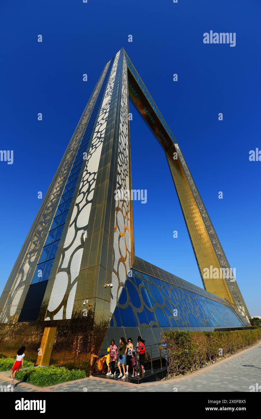 L'emblématique bâtiment Dubai Frame à Dubaï, Émirats arabes Unis. Banque D'Images