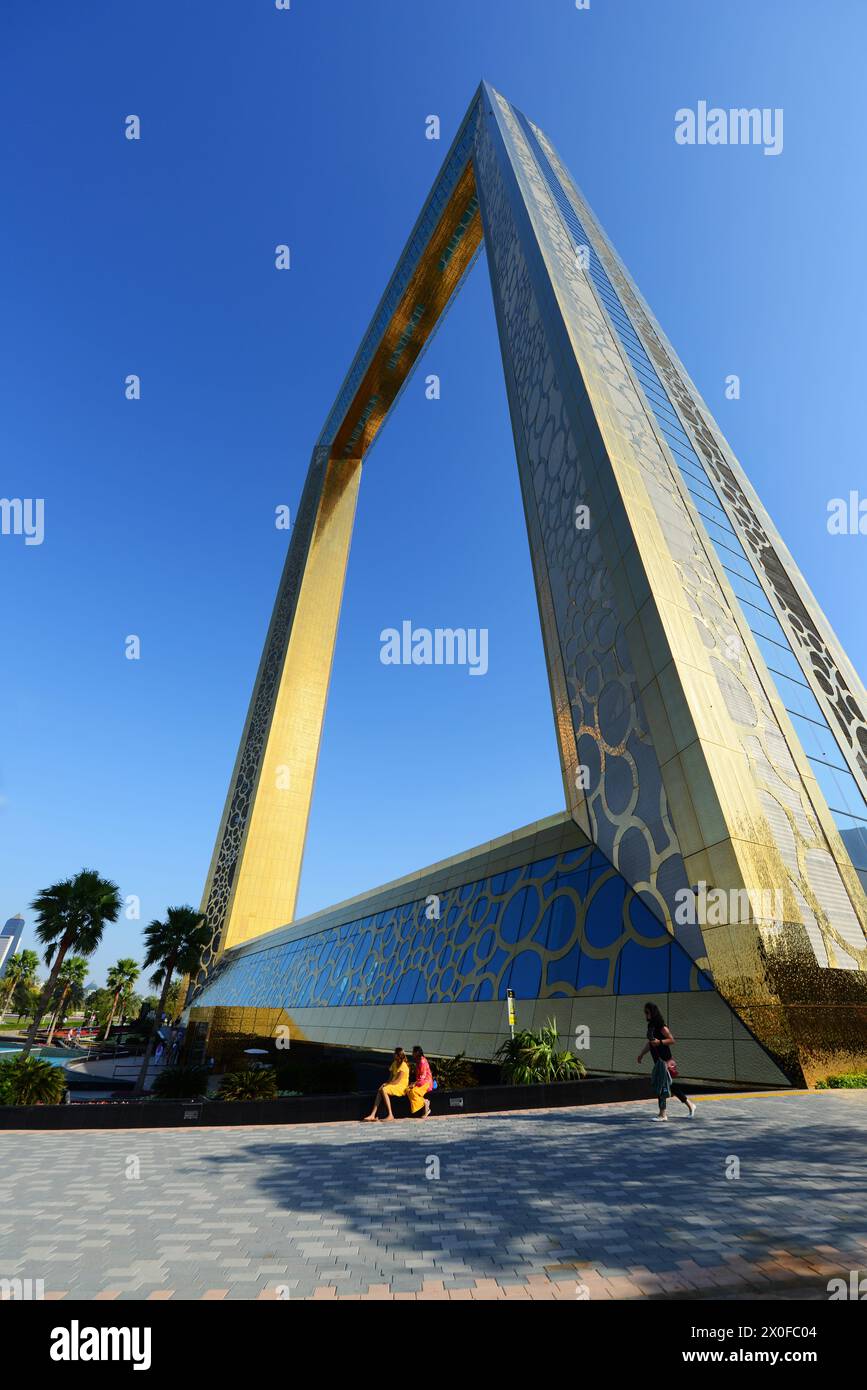 L'emblématique bâtiment Dubai Frame à Dubaï, Émirats arabes Unis. Banque D'Images
