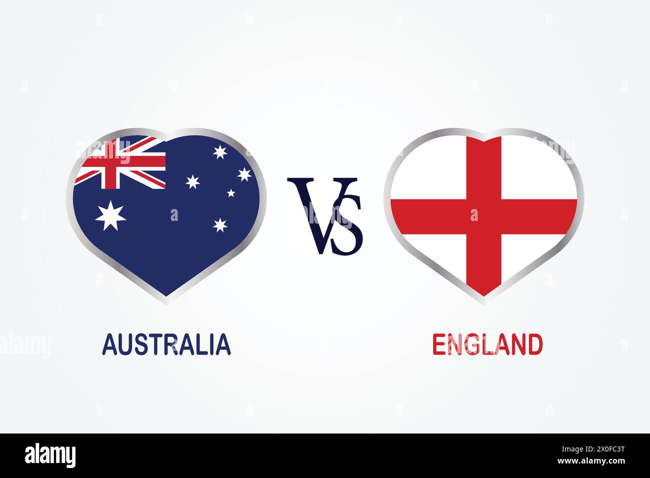 Australie vs Angleterre, concept de match de cricket avec illustration créative du drapeau des pays participants Batsman et Hearts isolés sur fond blanc Illustration de Vecteur