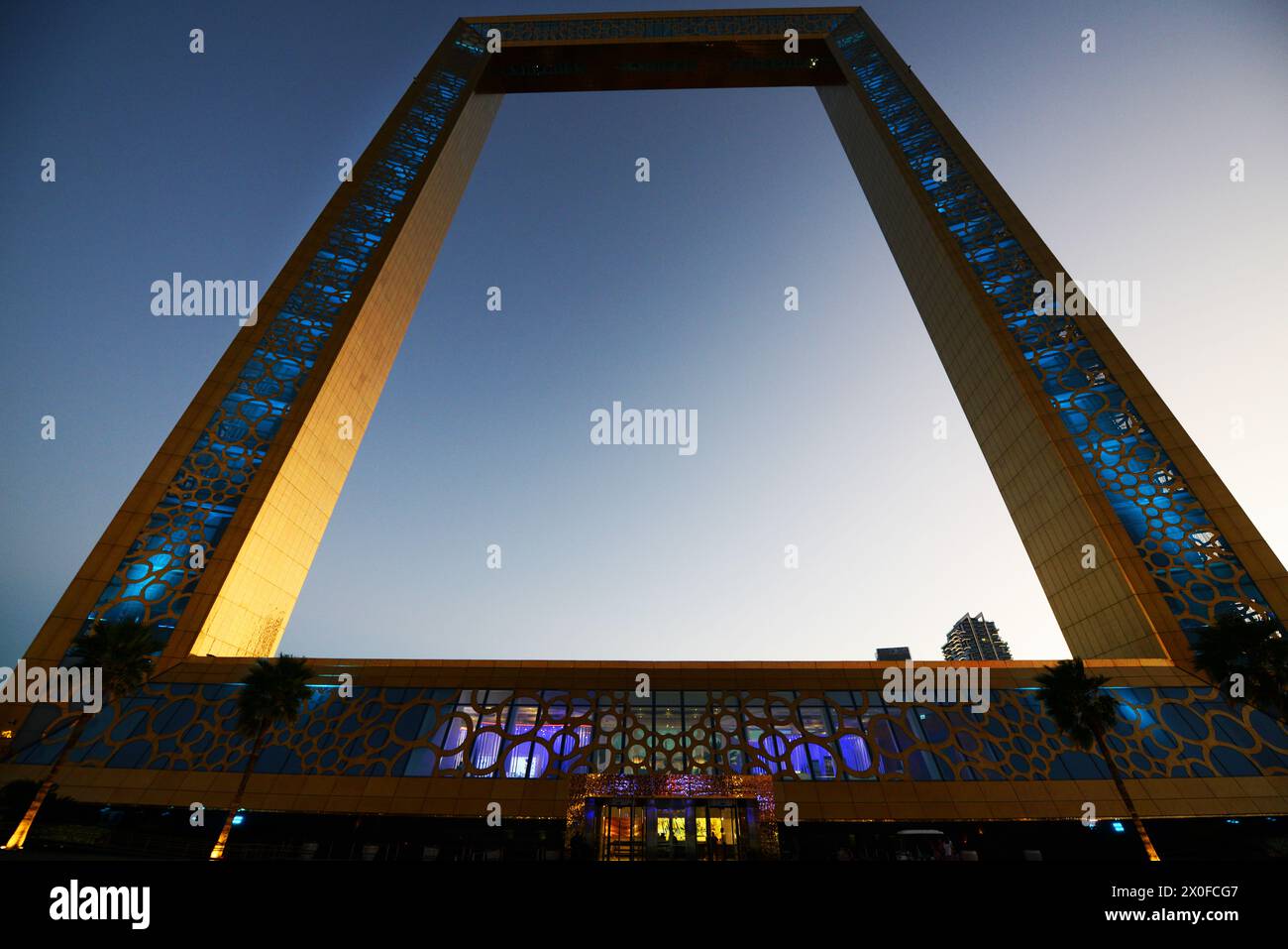 L'emblématique bâtiment Dubai Frame à Dubaï, Émirats arabes Unis. Banque D'Images