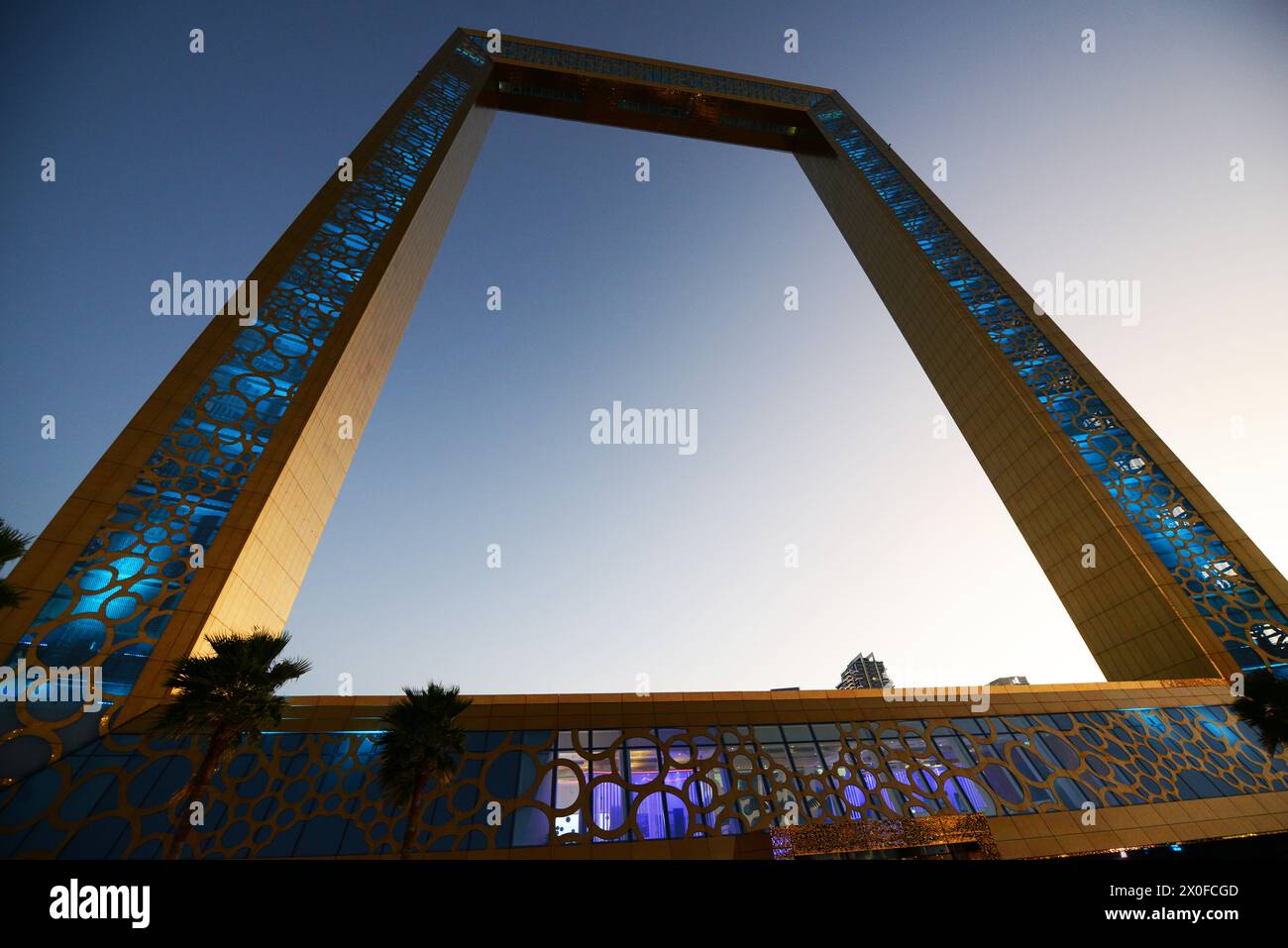 L'emblématique bâtiment Dubai Frame à Dubaï, Émirats arabes Unis. Banque D'Images