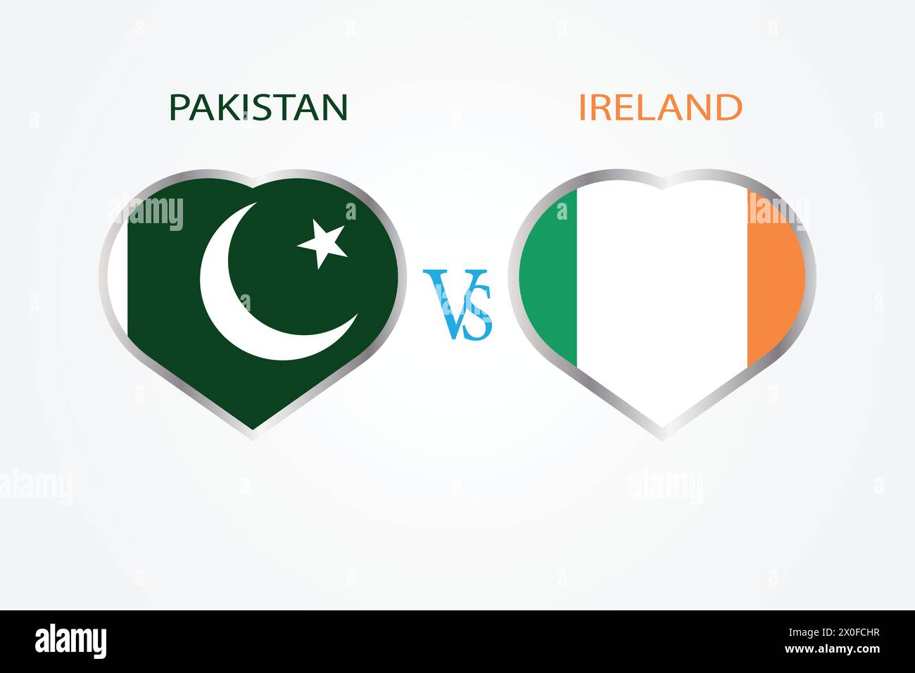 Pakistan vs Irlande, concept de match de cricket avec illustration créative du drapeau des pays participants Batsman et Hearts isolés sur fond blanc Illustration de Vecteur