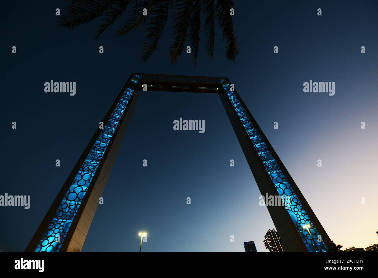 L'emblématique bâtiment Dubai Frame à Dubaï, Émirats arabes Unis. Banque D'Images