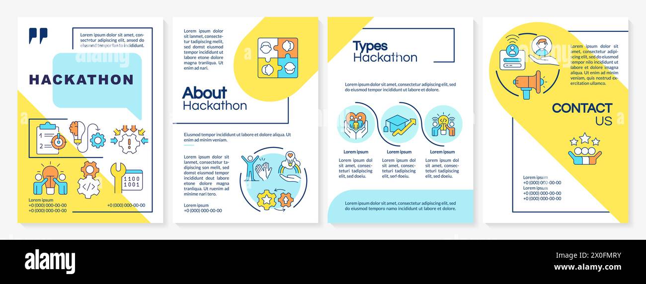 Modèle de brochure bleu et jaune Hackathon Illustration de Vecteur