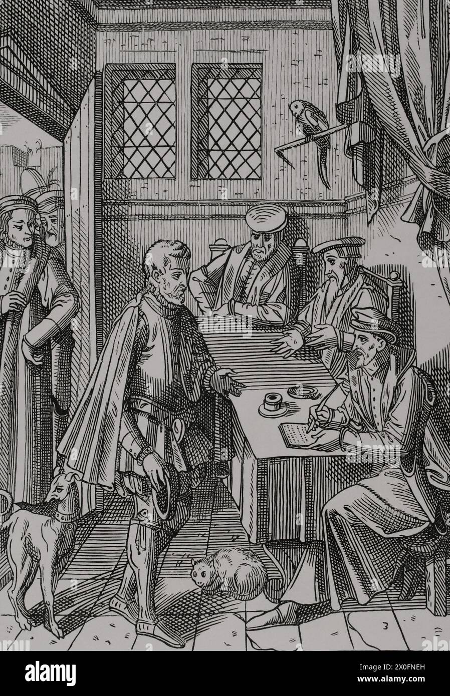 Tribunal du Bailli du Roi. Fac-similé d'une gravure sur bois de 'Praxis Rerum Civilium' de Josse Damhoudere. Anvers, 1557. « Moeurs, usages et costumes au moyen-âge et à l'époque de la Renaissance », de Paul Lacroix. Paris, 1878. Banque D'Images