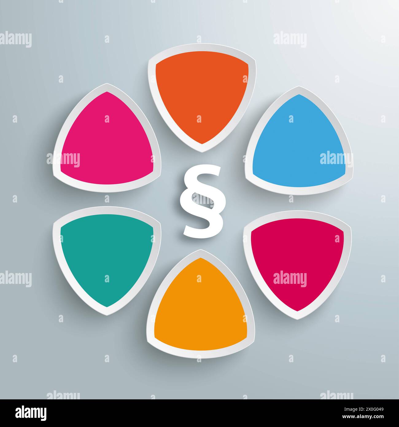 6 ronds triangles de couleur Infographic paragraphe Infographic Design sur le fond gris. DATE D'ENREGISTREMENT NON INDIQUÉE Banque D'Images