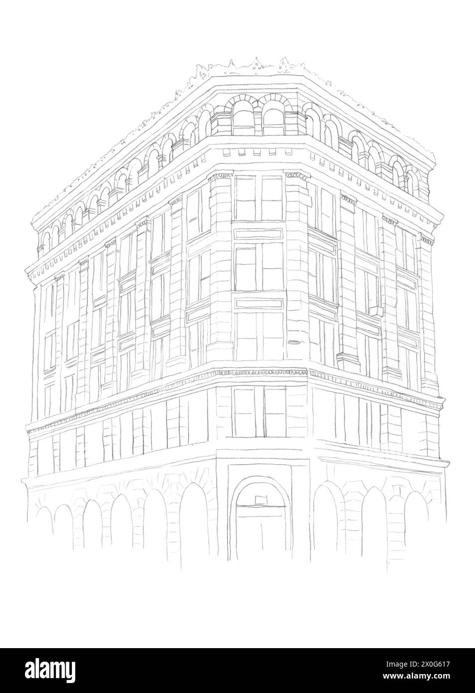 Dessin architectural au crayon croquis du bâtiment de la Germania Bank à New York, États-Unis Banque D'Images