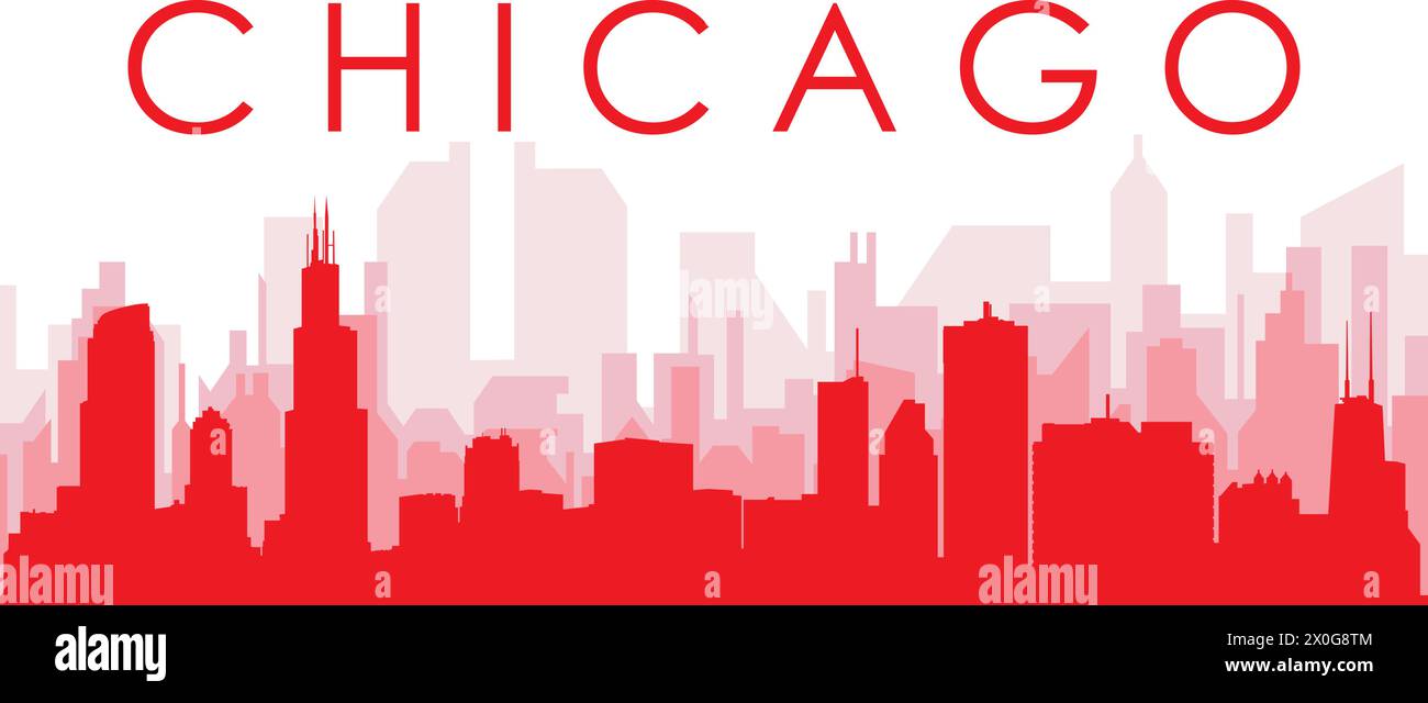 Affiche panoramique rouge de CHICAGO, ÉTATS-UNIS Illustration de Vecteur