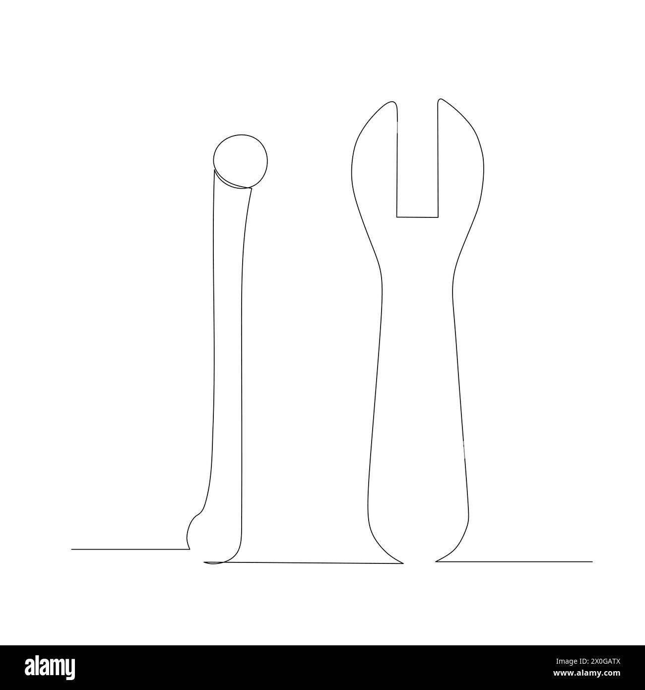 Dessin simple de la conception d'illustration de clé d'outils pour le vecteur de concept industriel. dessin continu sur une seule ligne. Illustration de Vecteur