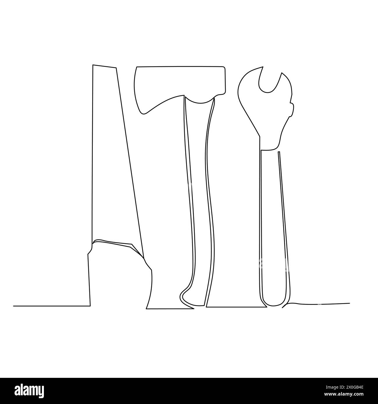 un ensemble d'outils en menuiserie domestique. Conception d'illustration d'outils pour vecteur de concept industriel. dessin continu sur une seule ligne. Illustration de Vecteur
