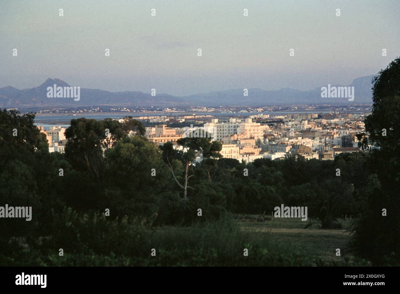 Vue depuis la Koubba du Belvedere jusqu'à Tunis et la baie derrière elle. [traduction automatique] Banque D'Images