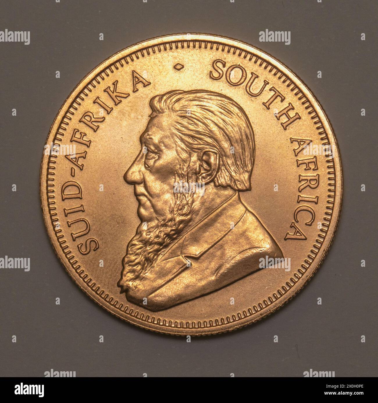 1 Ounce South African Krugerrand Gold coin (2016) - Macro photo haute résolution gros plan Banque D'Images