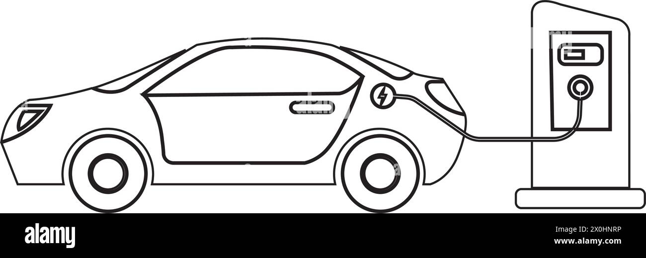 Icône de voiture électrique. Symbole de charge de la prise du câble électrique. Illustration vectorielle. Illustration de Vecteur