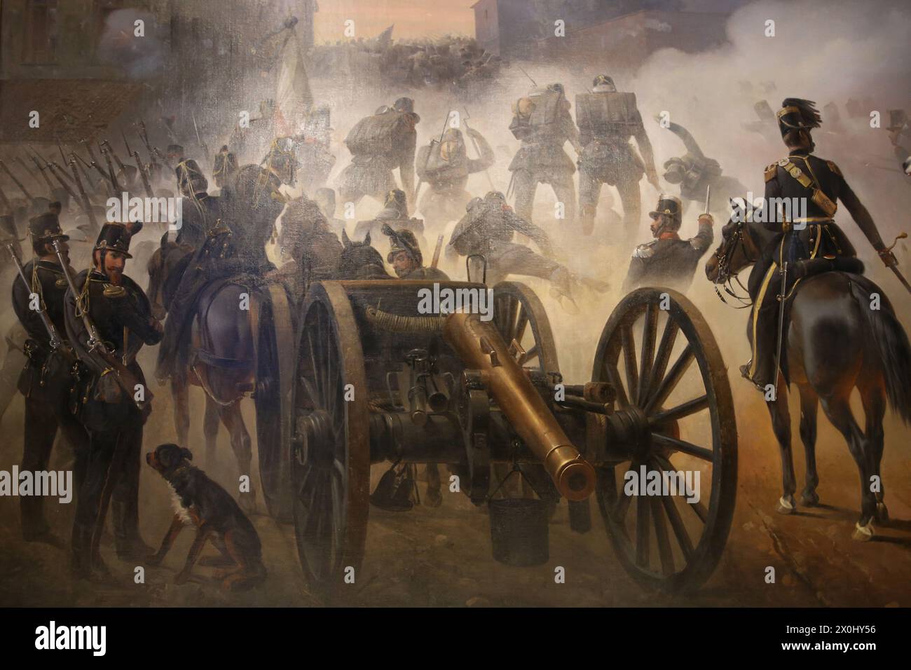 Première Guerre italienne de ce indépendant. Combats à Sommacampagna, 23 iulio 1848). Huile de F. Cerruti Bauduc, 1855. Banque D'Images