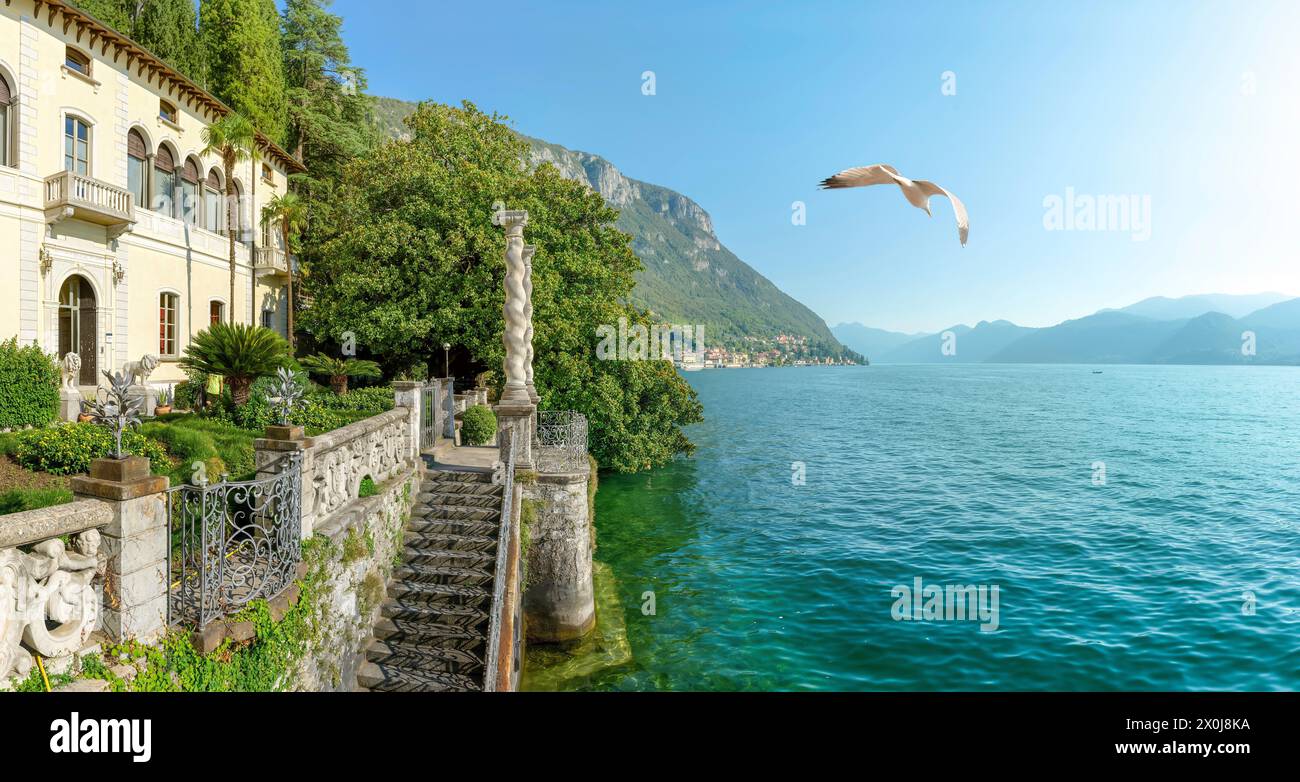 Vue sur le lac de Côme depuis la villa Monastero Italie Banque D'Images