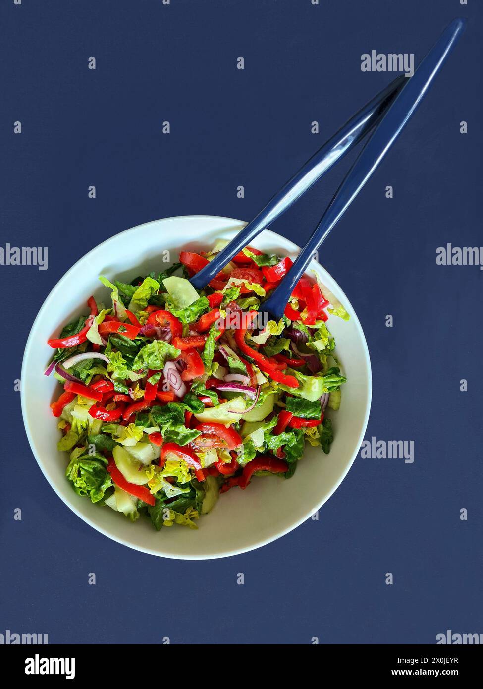 Un bol de salade fraîche avec tomates et oignons Banque D'Images