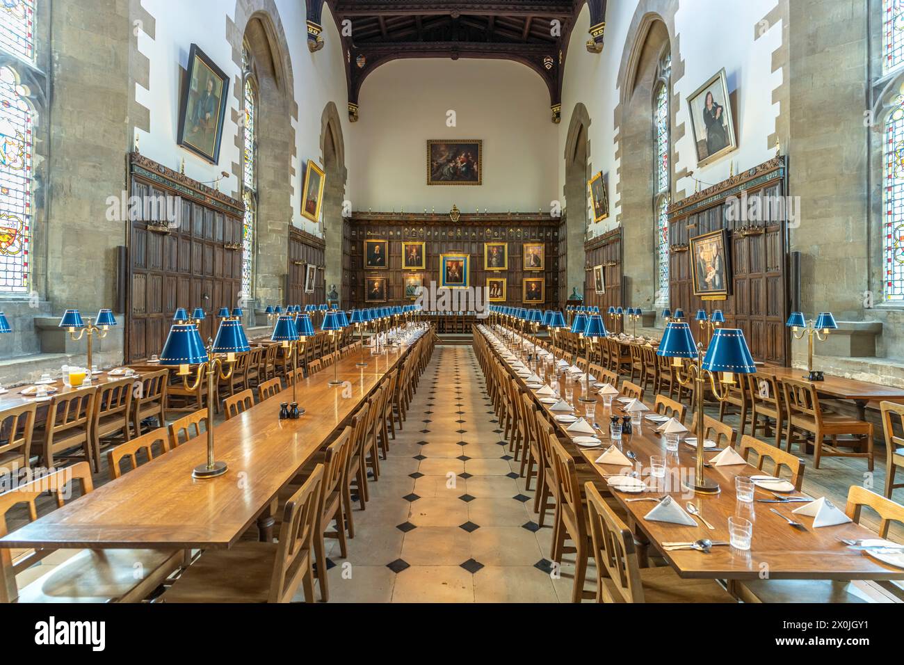 Salle à manger médiévale du New College de l'Université d'Oxford, Oxfordshire, Angleterre, Grande-Bretagne, Europe Banque D'Images