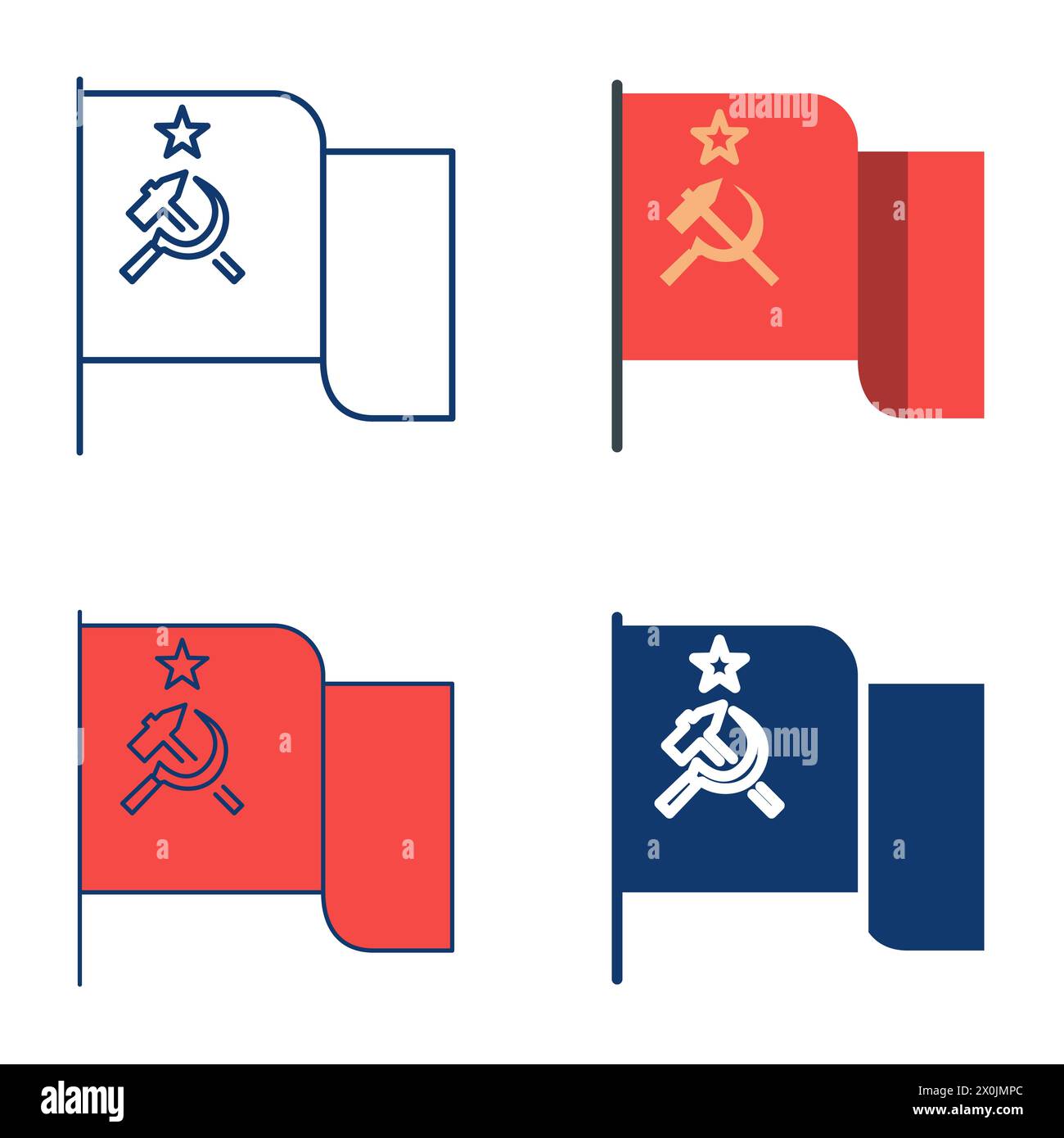 Drapeau de l'Union soviétique ensemble d'icônes. Drapeau soviétique rouge avec marteau et symbole de faucille. Illustration vectorielle. Illustration de Vecteur