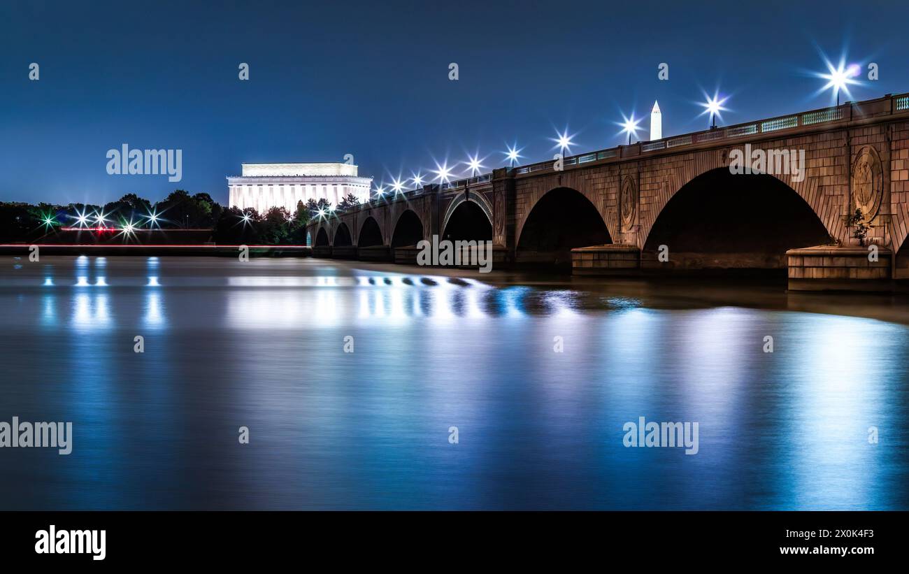 Lincoln Memorial et Arlington Bridge, à Washington DC Banque D'Images