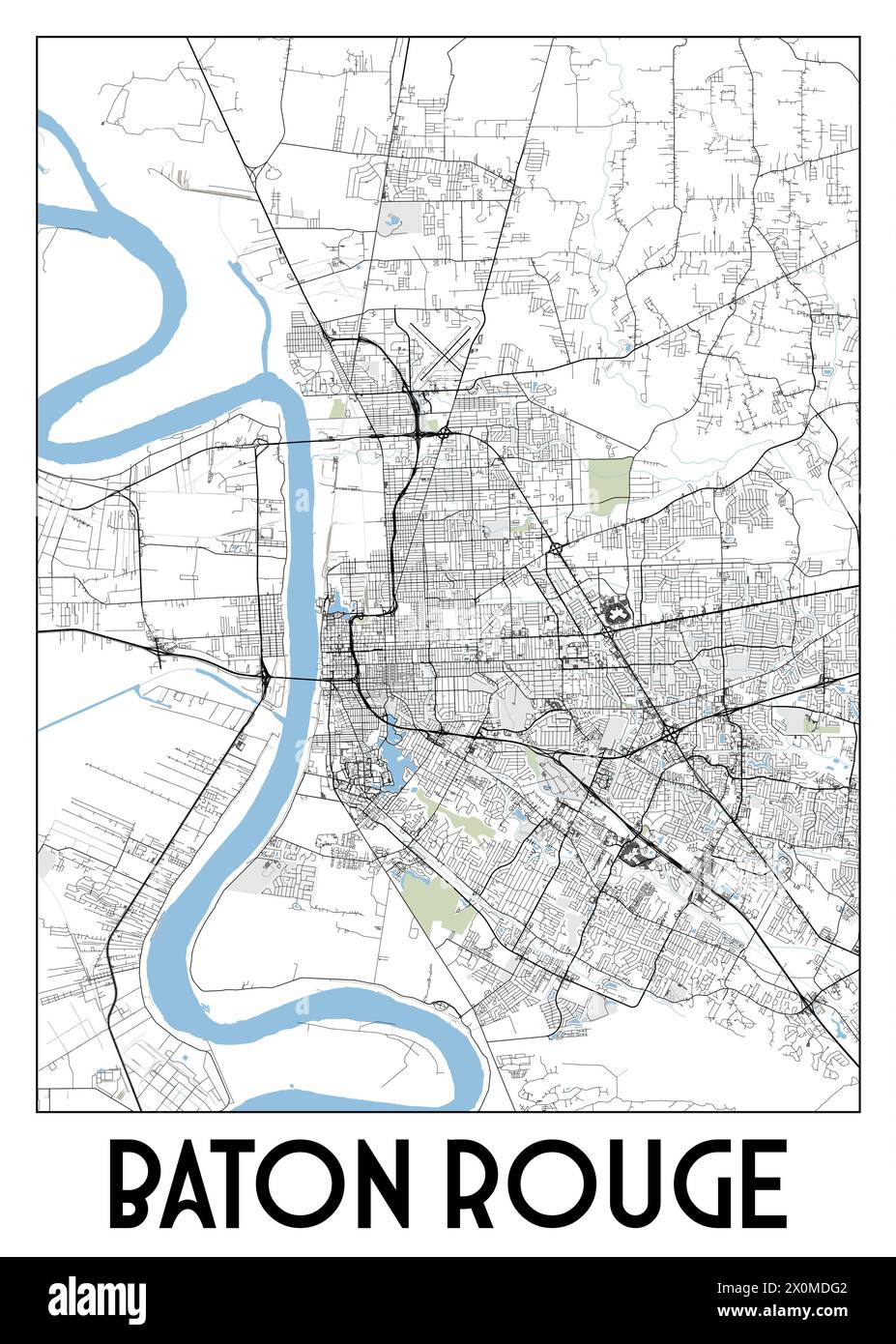 Affiche map art de Baton Rouge, États-Unis Illustration de Vecteur