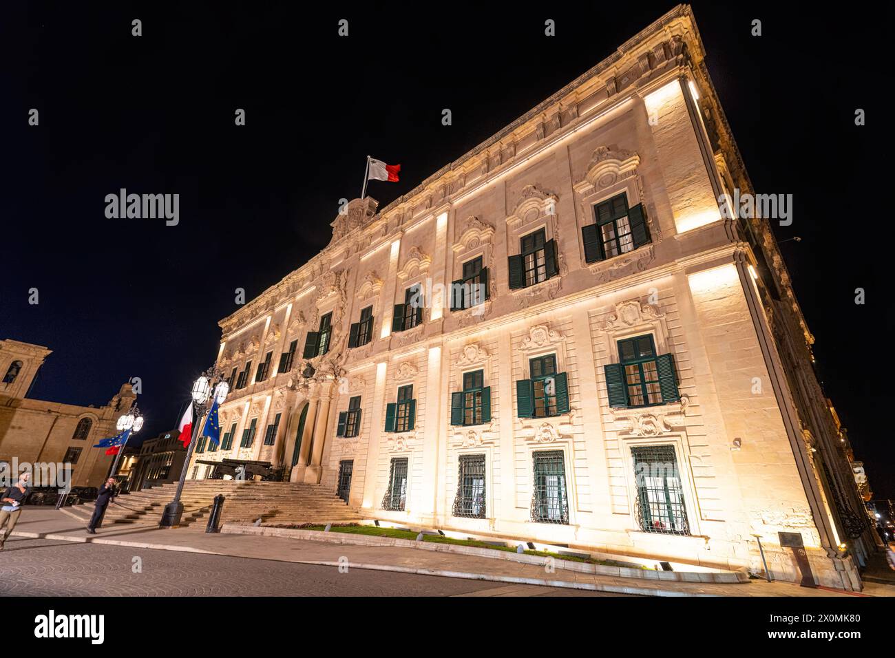 Valletta, Malte, 3 avril 2024. Vue extérieure du bâtiment hôtelier de Castille, aujourd'hui siège du premier ministre du gouvernement maltais dans le centre-ville Banque D'Images