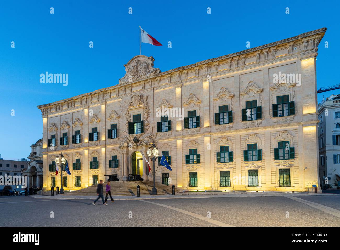 Valletta, Malte, 3 avril 2024. Vue extérieure du bâtiment hôtelier de Castille, aujourd'hui siège du premier ministre du gouvernement maltais dans le centre-ville Banque D'Images