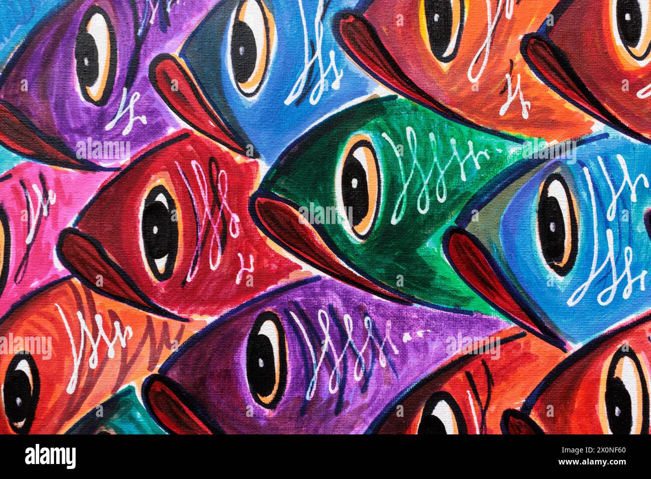 Peinture de poissons colorés à Marseille, France Banque D'Images