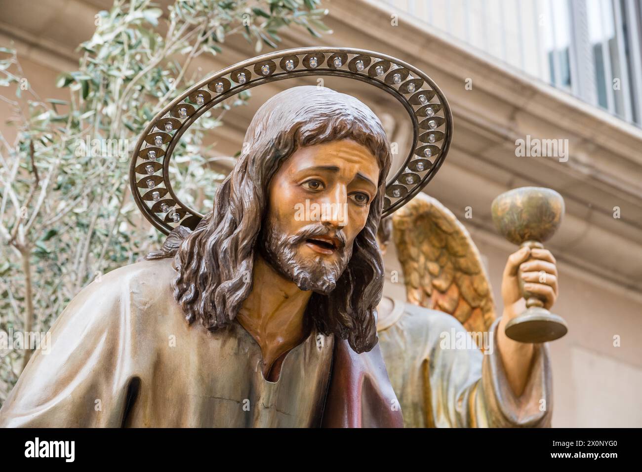 Flotteur fait pour les processions religieuses, exposition paso avant de commencer la procession, Gérone, Catalogne, Espagne Banque D'Images