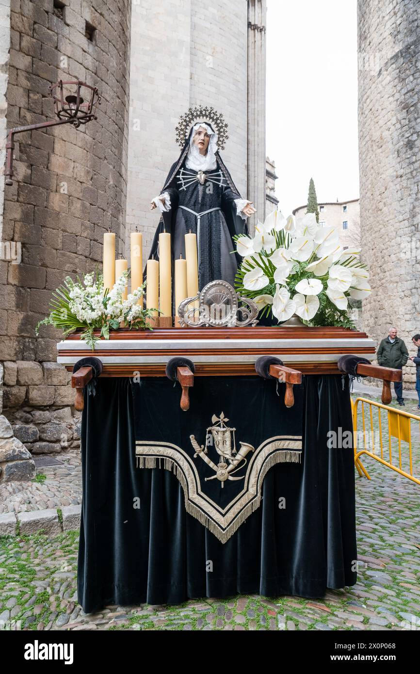 Flotteur fait pour les processions religieuses, exposition paso avant de commencer la procession, Gérone, Catalogne, Espagne Banque D'Images