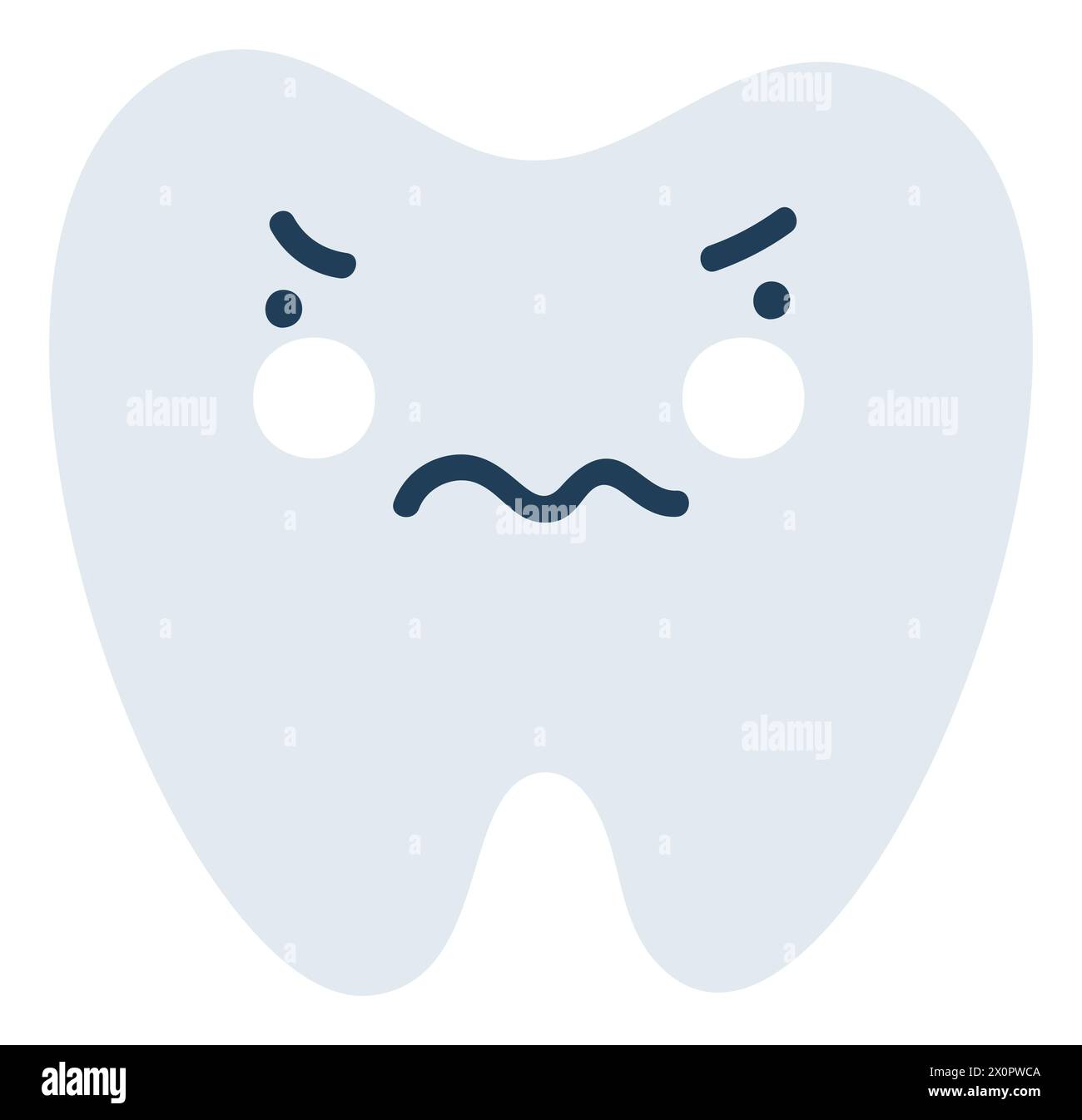 Icône Emoji de dent nerveuse grise. Mignon personnage de dent. Illustration vectorielle plate symbole de médecine d'objet Élément de dessin animé pour la conception de clinique dentaire, affiche Illustration de Vecteur