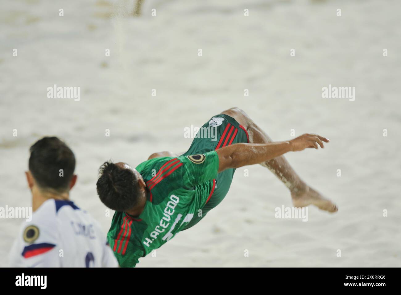 L'équipe américaine de Beach soccer joue contre l'équipe mexicaine dans le championnat du monde de Beach Soccer. Banque D'Images