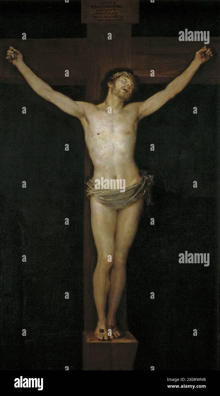 Christ Crucifié (Cristo Crucificado) est une peinture à l'huile sur toile de 1780 représentant la crucifixion de Jésus par le peintre romantique espagnol Francisco de Goya. Banque D'Images