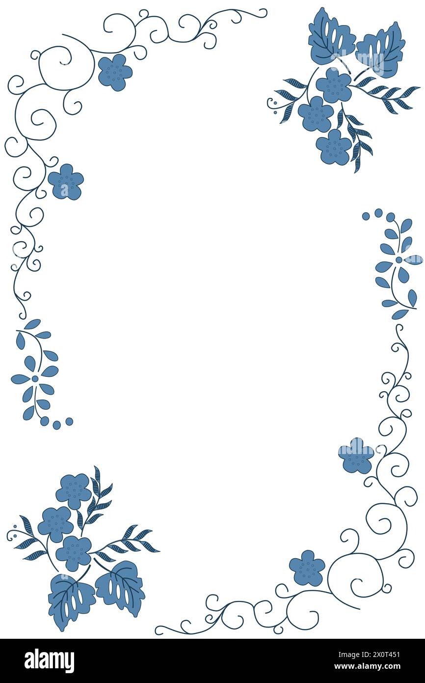 Affiche de carte vectorielle dessinée à la main dans le style scandinave folklorique en couleur bleue Illustration de Vecteur