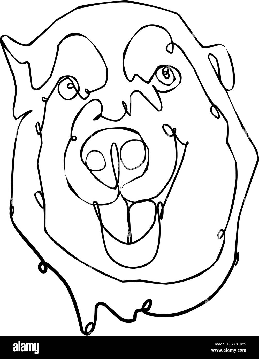 Muselière de chien avec bouche ouverte. Gros plan Husky Breed. Illustration vectorielle de ligne continue sur fond blanc. Illustration de Vecteur