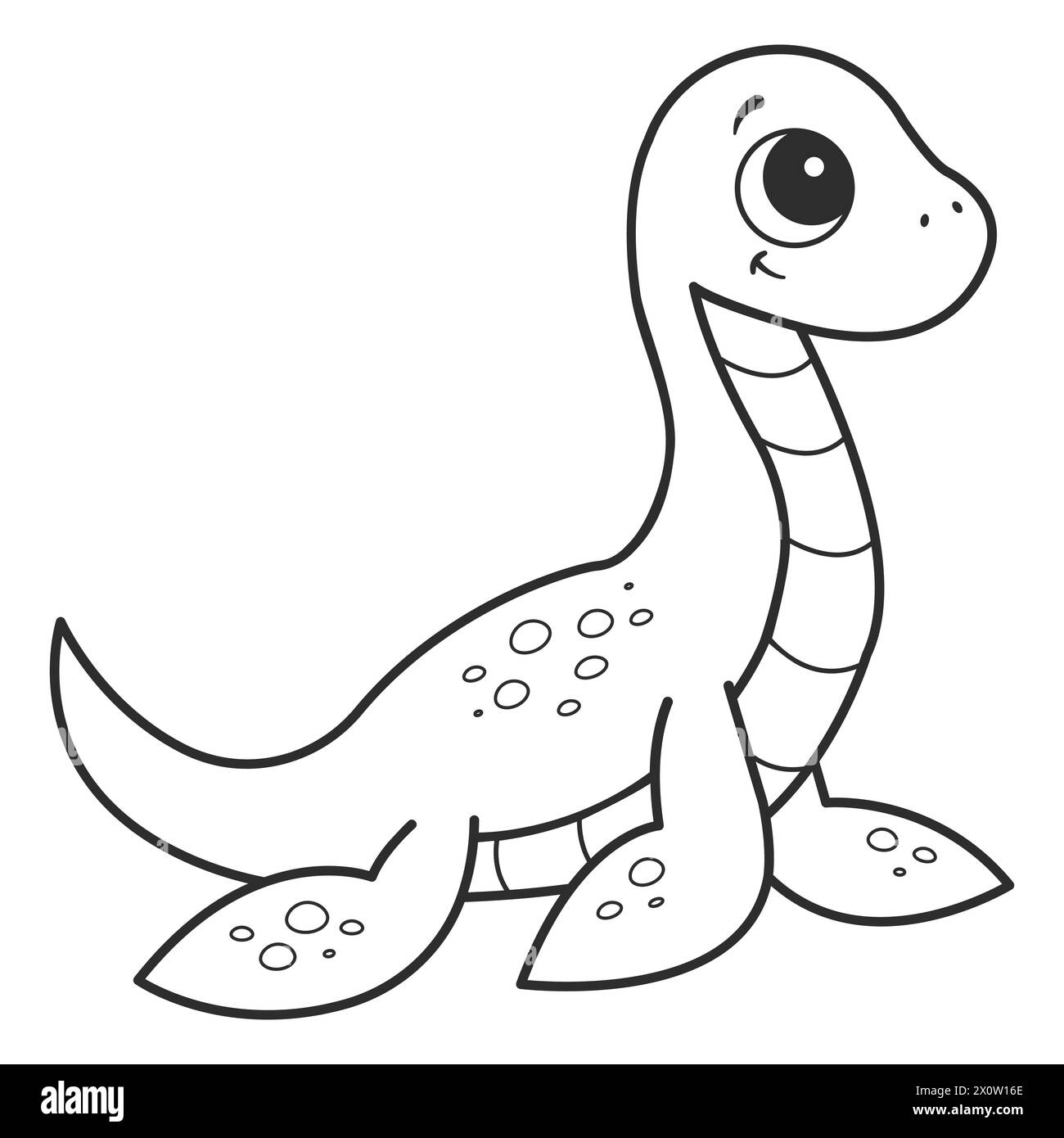 Coloriage avec une image d'un dinosaure aquatique mignon. Livre de coloriage pour enfants et adultes. Illustration de Vecteur