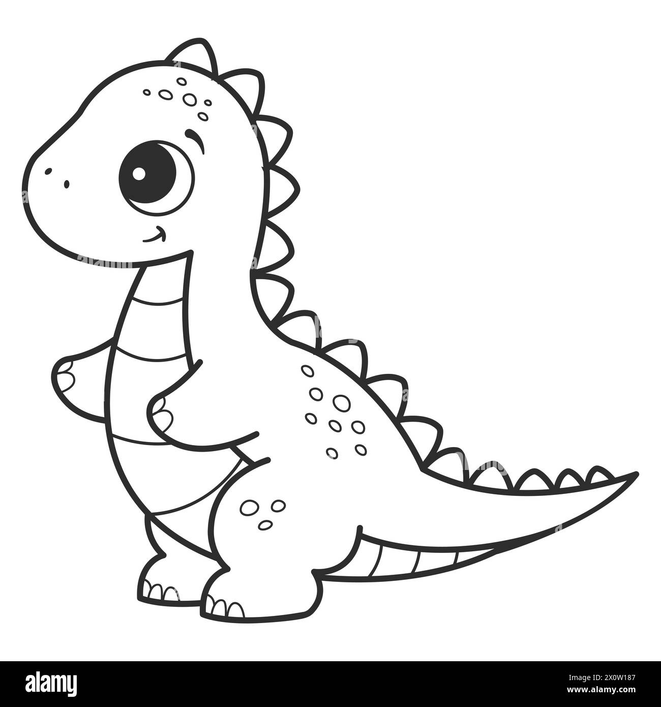 Coloriage avec une image d'un dinosaure mignon. Livre de coloriage pour enfants et adultes. Illustration de Vecteur