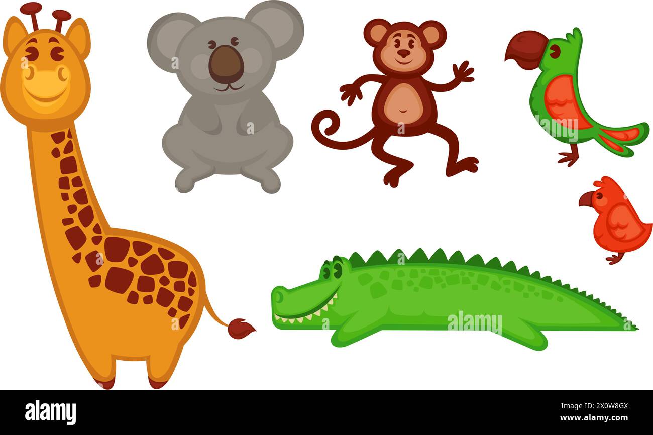 Ensemble de vecteur d'animaux de la jungle de dessin animé Illustration de Vecteur