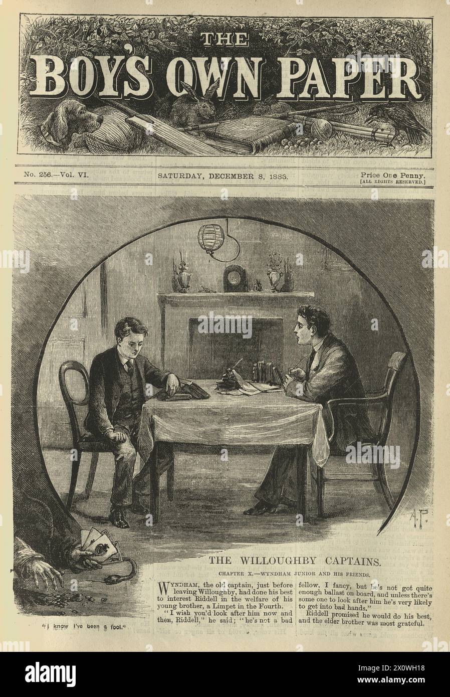 Vintage illustration écoliers faisant leurs devoirs, garçons étudiant, histoire victorienne éducation. 19ème siècle, le propre journal du garçon Banque D'Images