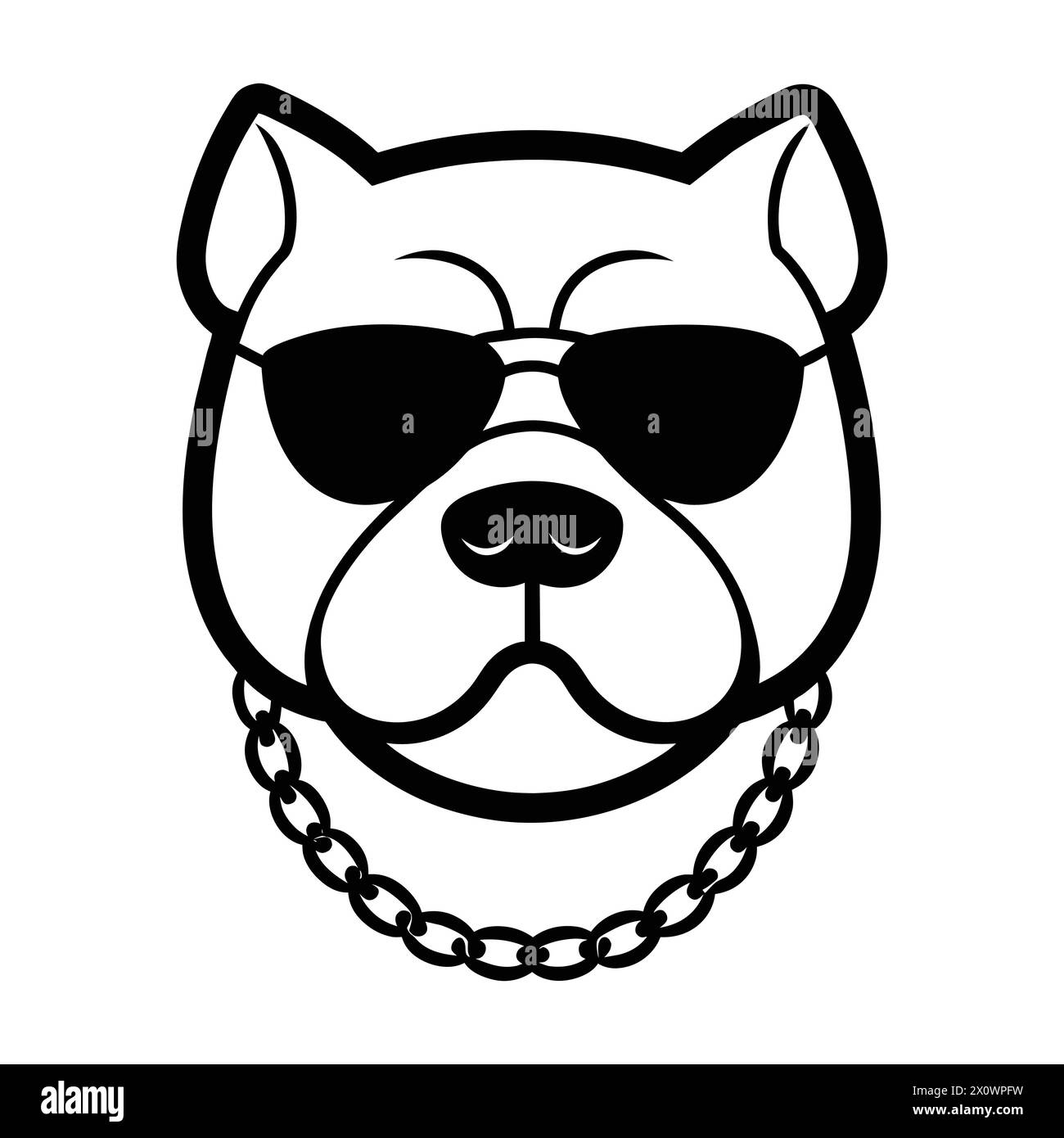 'Cool Bulldog avec lunettes de soleil et chaînes - Urban Pet Fashion' . visage de bouledogue de lignes fines, avec, chaînes et avec des lunettes de soleil Illustration de Vecteur