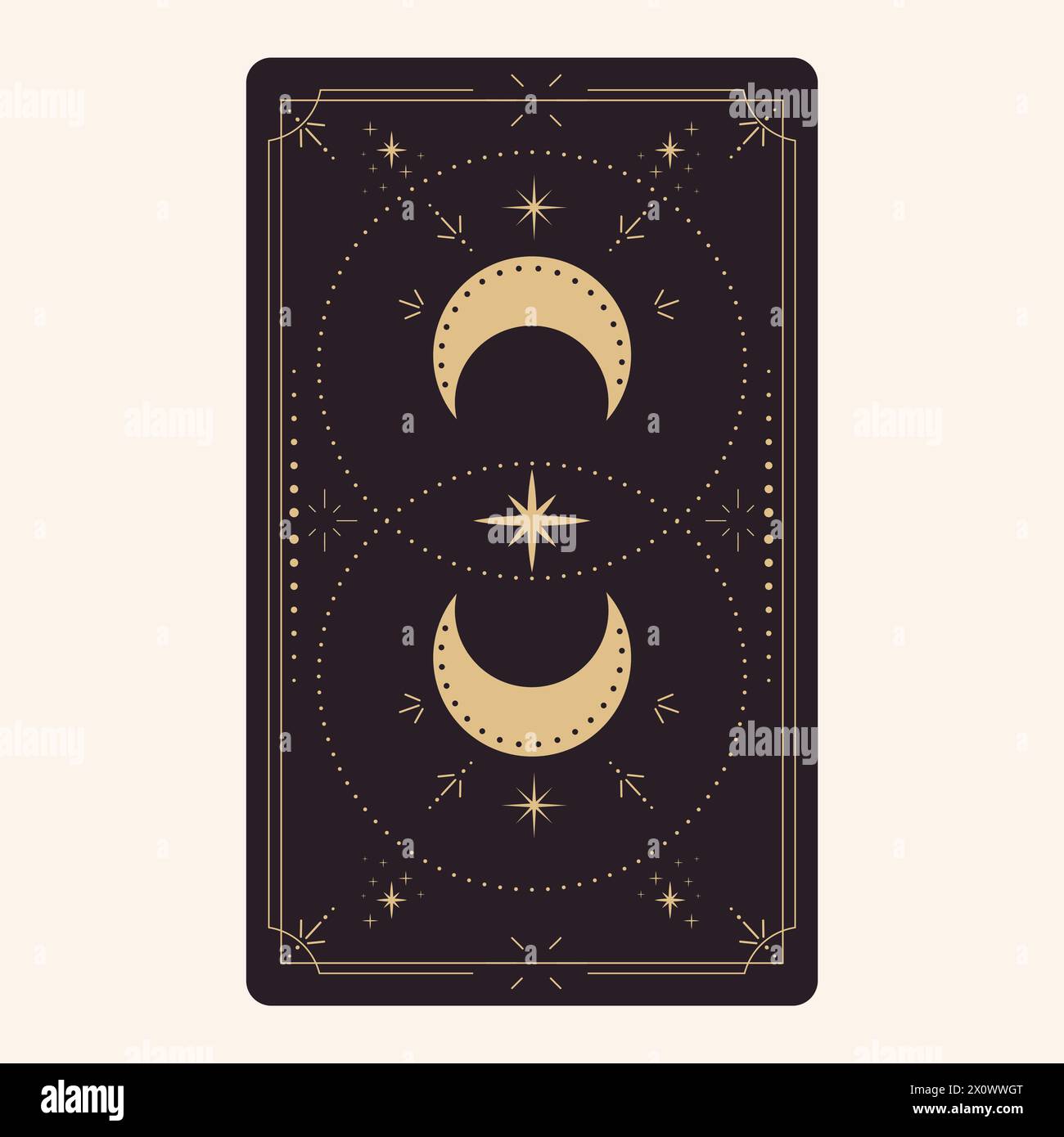 Tarot Reverce bordure carte cadre ligne or bordure célstial mystère décoration ésotérique avec étoiles et lune. Couverture sacrée magique. Illustration vectorielle Illustration de Vecteur