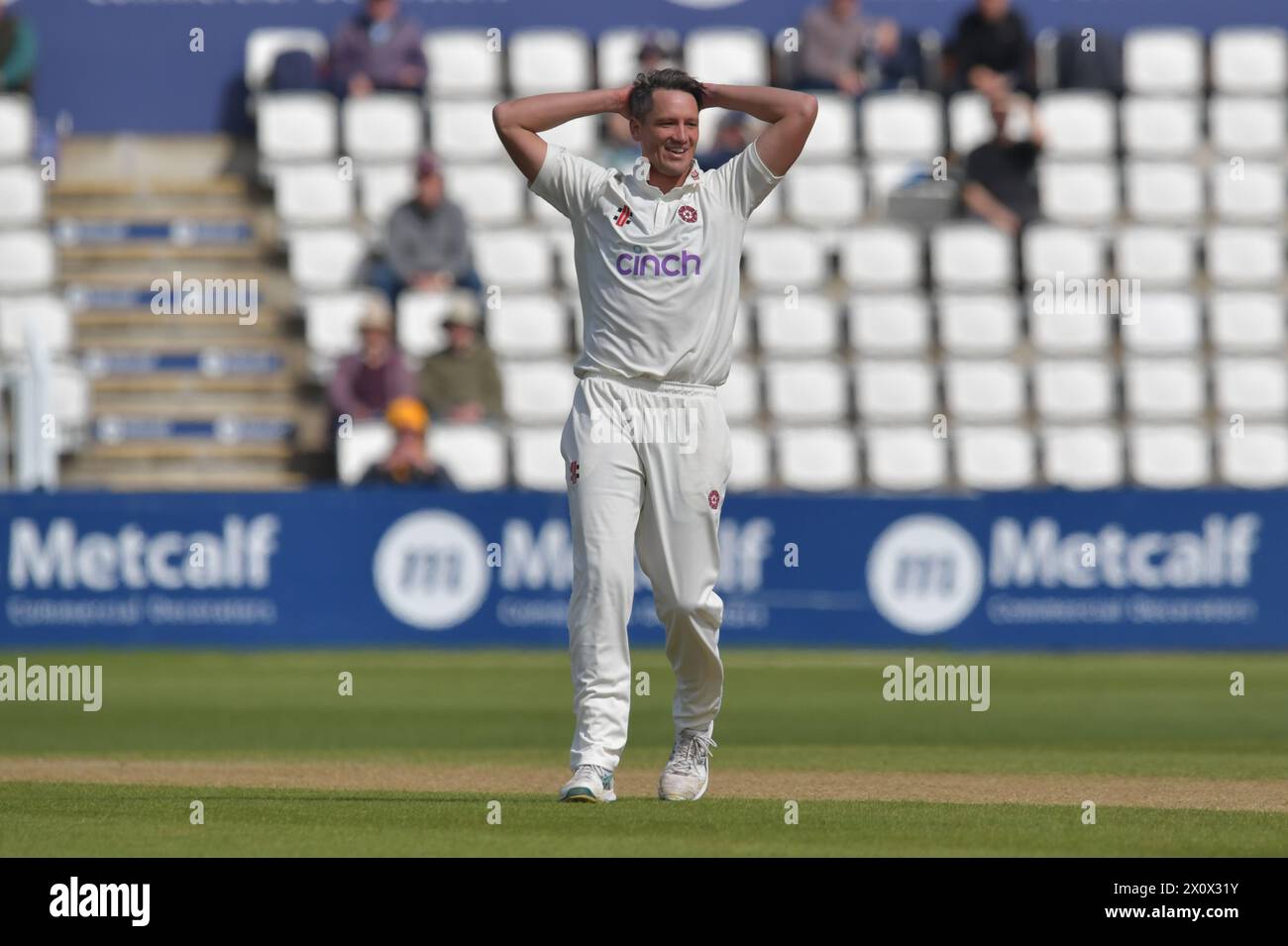 Northampton, Angleterre. 14 avril 2024. Chris Tstay du Northamptonshire pendant la troisième journée du Vitality County Championship Division Two entre le Northamptonshire County Cricket Club et le Middlesex County Cricket Club au County Ground, Wantage Road. Kyle Andrews/Alamy Live News. Banque D'Images