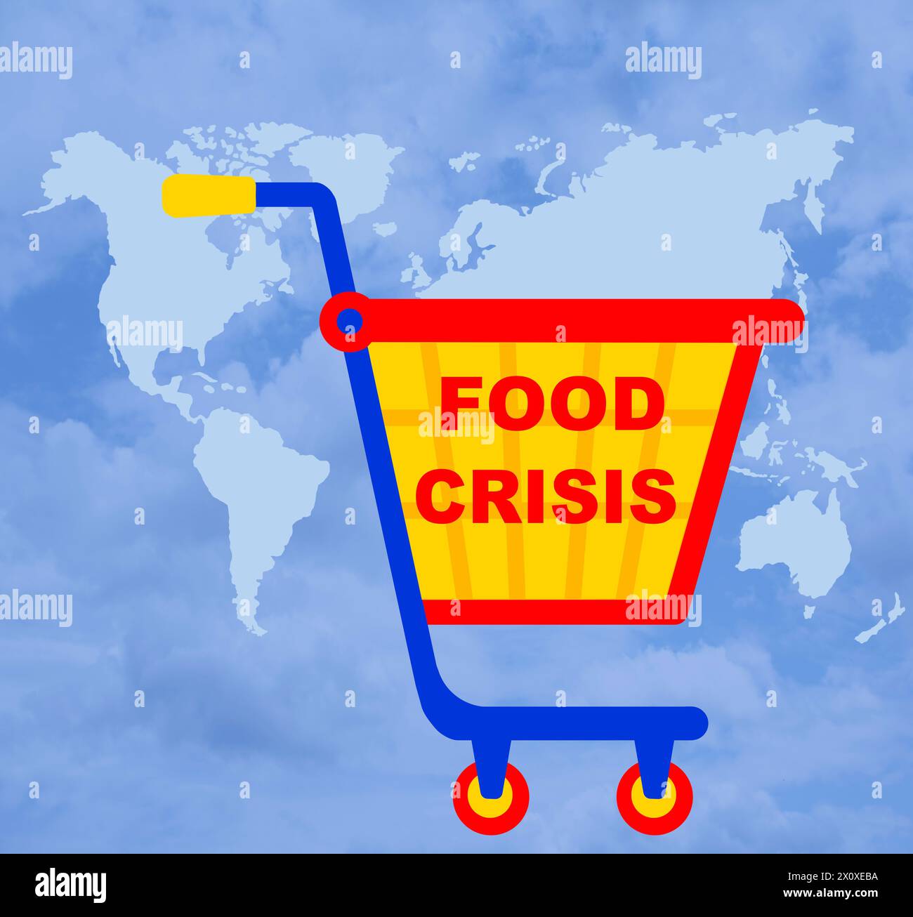 chariot d'épicerie coloré, chariot, sac à provisions, concept de problèmes économiques, crise alimentaire mondiale, augmentations de prix, baisse du pouvoir d'achat, pas assez m Banque D'Images