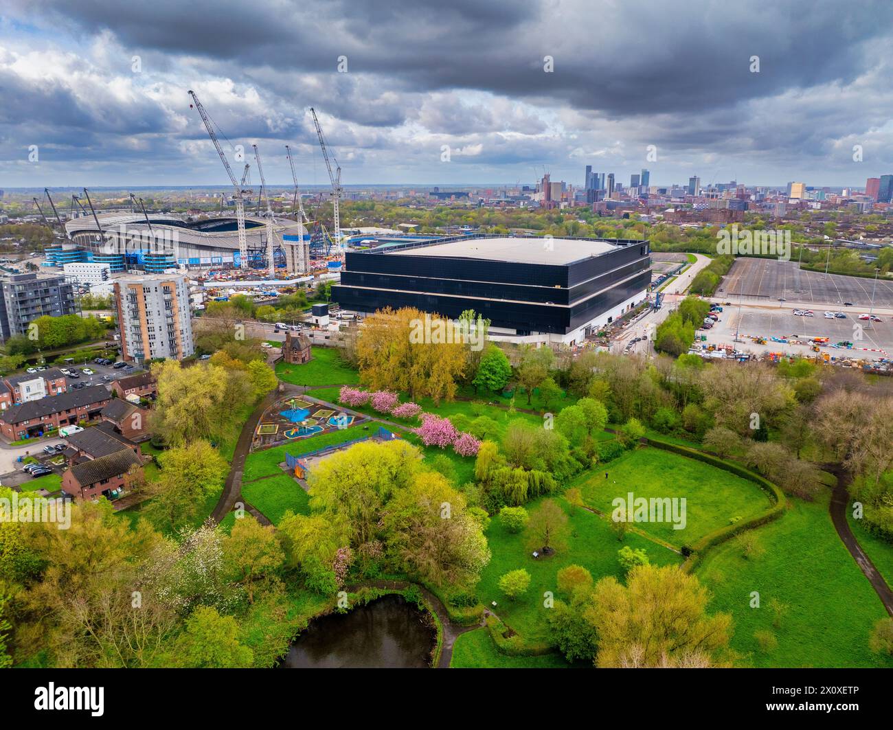 CO-OP Live Arena Manchester photographié depuis Phillips Park. Banque D'Images