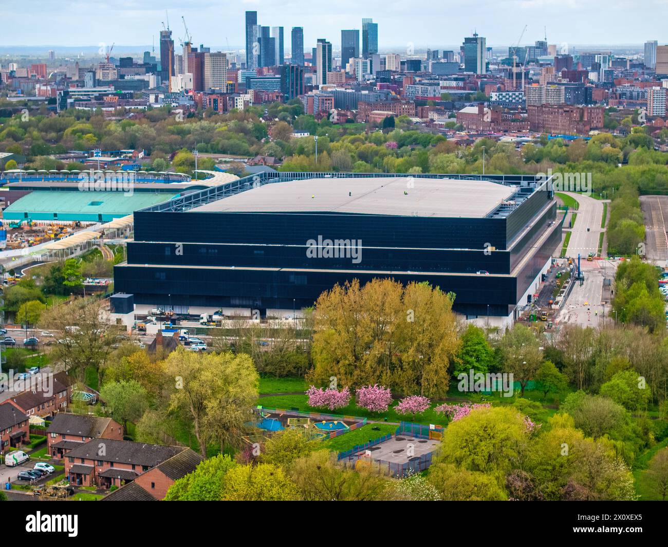 CO-OP Live Arena Manchester photographié depuis Phillips Park. Banque D'Images