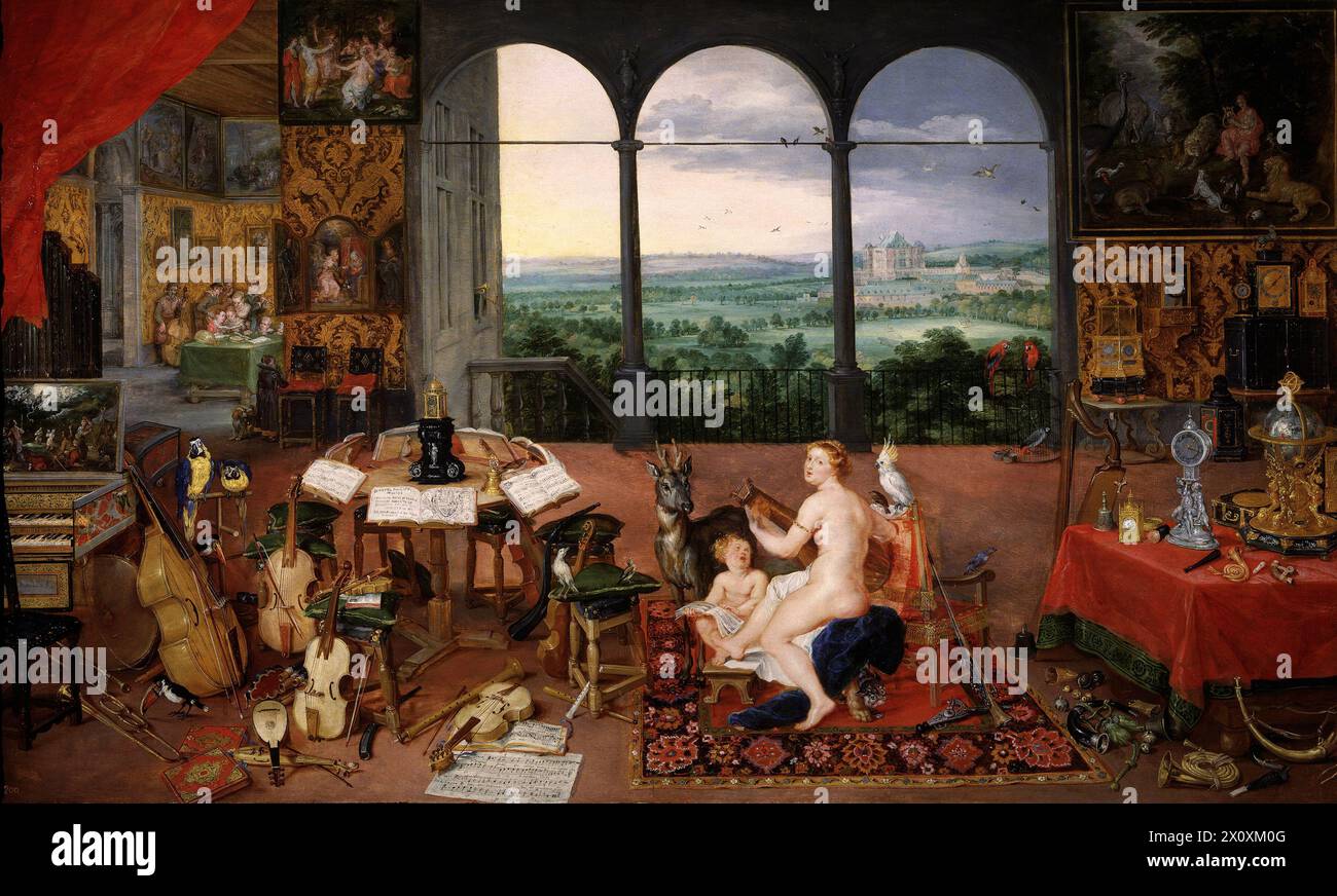 Les cinq sens est un ensemble de peintures allégoriques créées à Anvers en 1617-1618 par Jan Brueghel l'ancien et Peter Paul Rubens, Banque D'Images