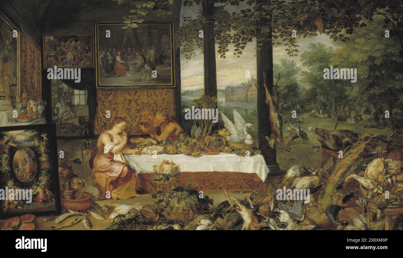 Les cinq sens est un ensemble de peintures allégoriques créées à Anvers en 1617-1618 par Jan Brueghel l'ancien et Peter Paul Rubens, Taste, 1618 Banque D'Images