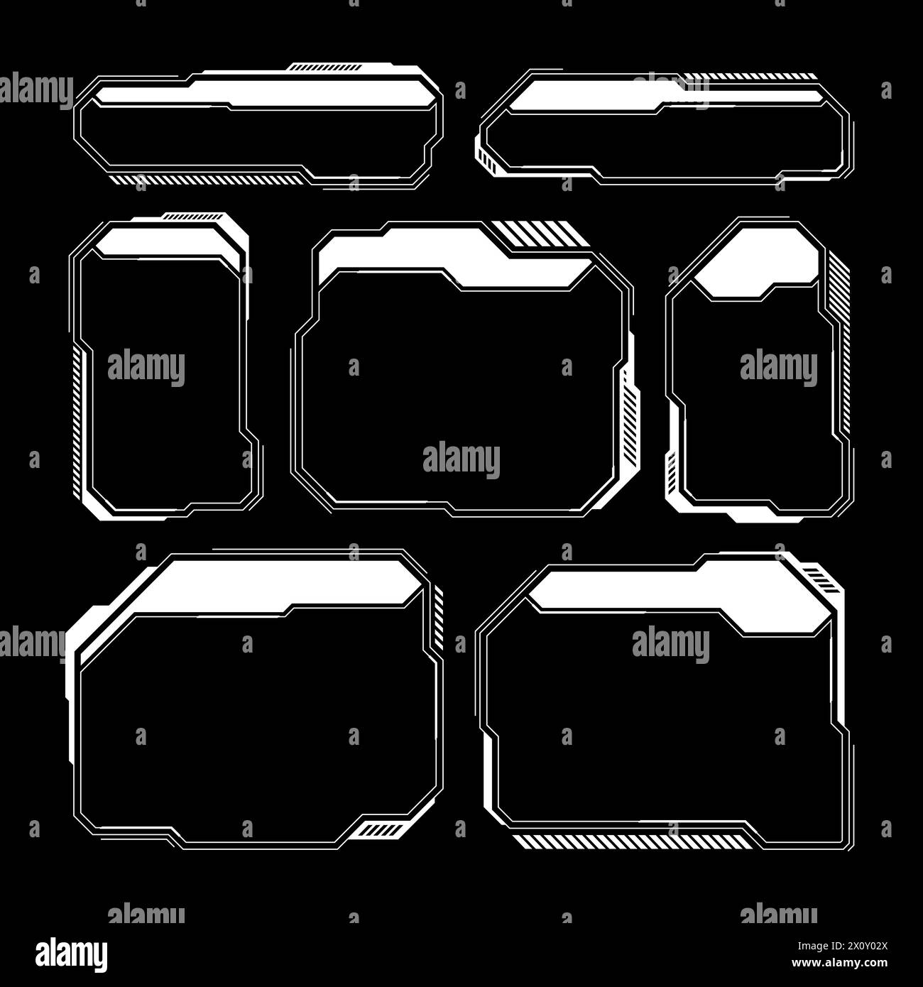 HUD futuriste blanc, éléments UI. Zones de texte et légendes de l'interface utilisateur SCI-fi. Cadres de message d'avertissement, modèle de boîtes d'information. Jeu moderne Illustration de Vecteur