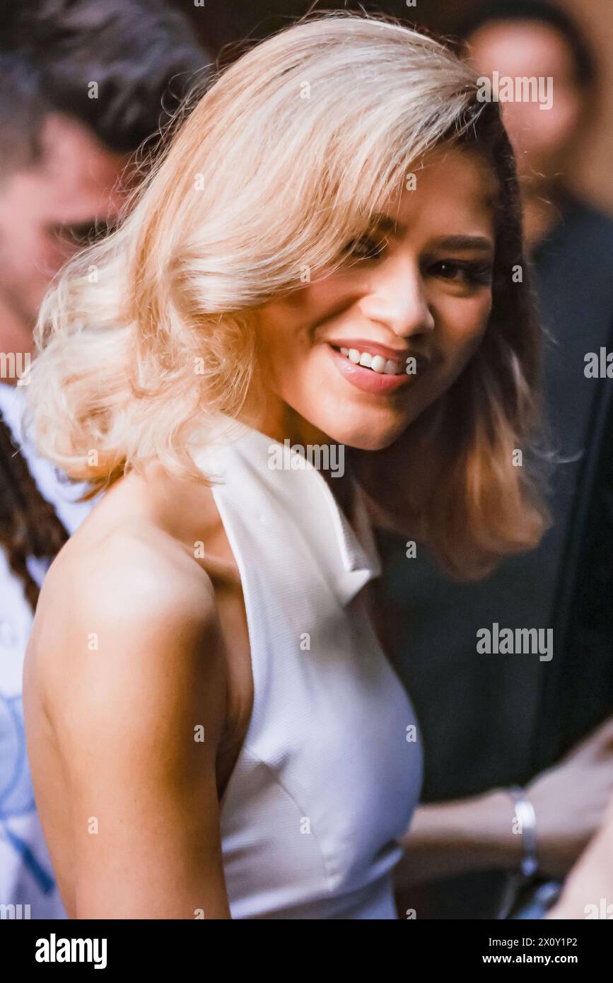 Zendaya arrive à Piazza Duomo pour la photocall de la première italienne de ''Challengers'' à Milan, Italie, le 14 avril 2024. (Photo de Alessandro Bremec/NurPhoto) Banque D'Images