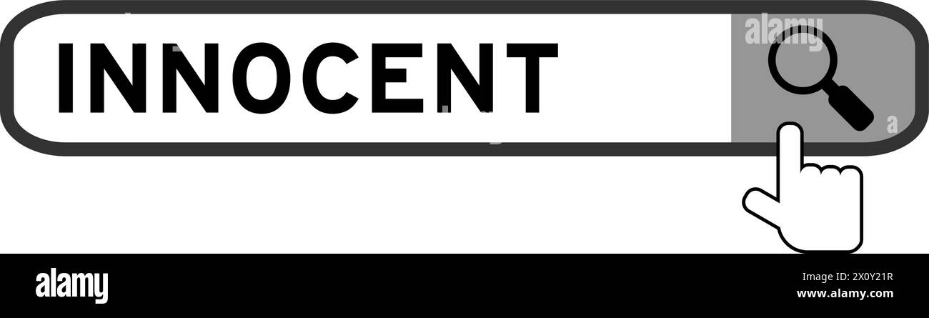 Bannière de recherche dans le mot innocent avec l'icône loupe de main sur fond blanc Illustration de Vecteur